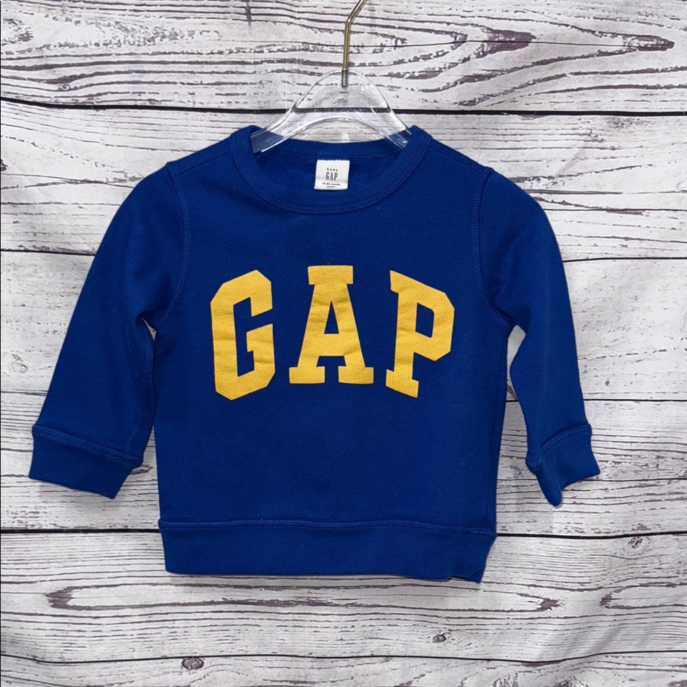 GAP Kids Royal Blue Sweatshirt with Yellow Logo Size 18-24 Months